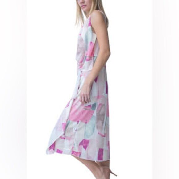 Adrienne Landau Women's Drape Front Dress M Multicolor Abstract Party - Picture 3 of 8